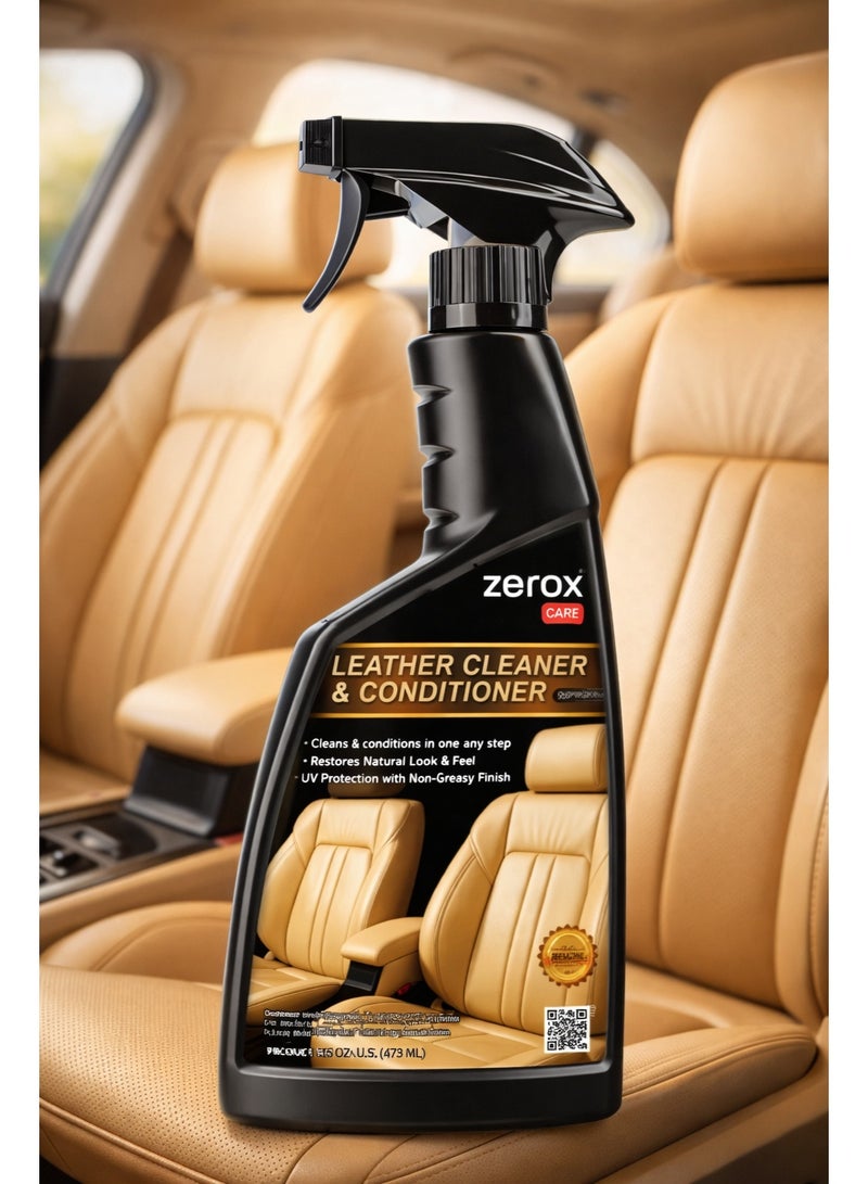 Zerox Leather Cleaner & Conditioner – 2-in-1 Deep Cleaning & Nourishing Formula – Restores Natural Look & Feel – UV Protection – Non-Greasy Finish – 16 oz (473 ml) - Image 1